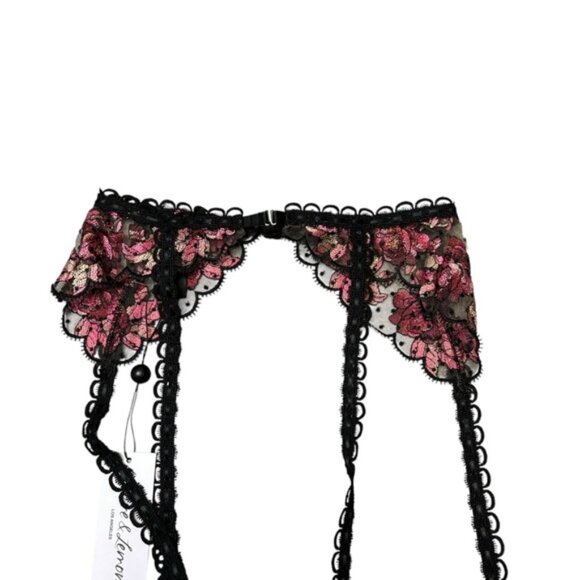 NWT FOR LOVE & LEMONS Juliet Floral Black/Pink Lace Garter Size XXS Lingerie - Picture 9 of 9